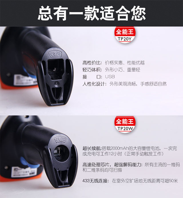 全能王 顶码TP20W无线二维影像扫描枪